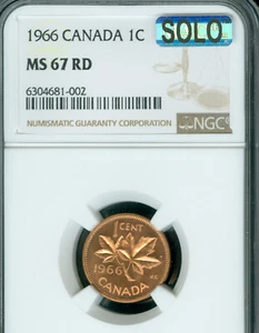 1966 SB B5 CANADA CENT NGC MS67 RD PQ BUSINESS STRIKE MAC SOLO FINEST SPOTLESS . - Picture 1 of 2