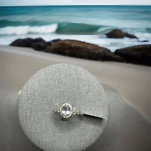 Ring Size 9 New Aquamarine With White Zircon 925 Rhodium Over Sterling Silver - Picture 1 of 6