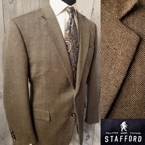 Stafford Unstructured Men Blazer 44r Brown Hopsack Sport Coat Merino Wool Jacket - Picture 1 of 22