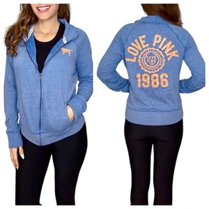 Victoria’s Secret LOVE PINK  1986 Sweatshirt Soft Zip Up Jacket Dog Logo Size SP - Picture 1 of 8