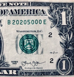 2020 Year Note Trinary One Dollar 1$ Fancy Serial Number B2020 5000E - Picture 1 of 3