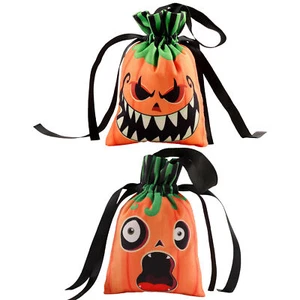 Halloween Drawstring Bag Ghost Pumpkin Theme Candy Goodie Bags Non-woven - Picture 1 of 14