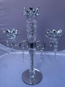 3 Tier Lotus CANDLE HOLDER Crushed Diamond Silver Crystals Filled Romany Bling - Picture 1 of 2