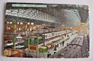 Vintage 1900-1910 HAND PAINTED POSTCARD New Street Station Birmingham Trains - Picture 1 of 2
