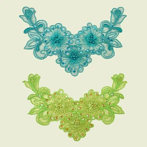 8.5"X5.5" Embroidery Sequins Beads Iron On Sew On Sage Aqua Applique Patch  - Picture 1 of 5