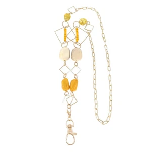 1PC Geometric Grass Yellow Lanyard Necklace Badge Chain Sweater Long Necklace - Picture 1 of 12
