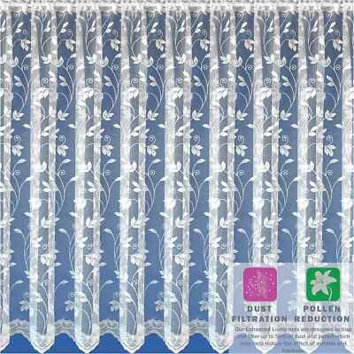 Luxury Meadow Leaves Floral White Lace Net Curtain sold by the metre 9 Drops - Image 1 of 3