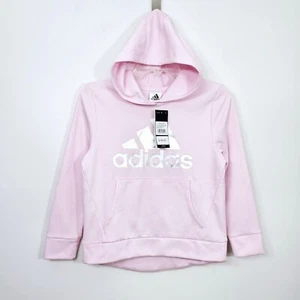 ADIDAS Youth Girls Size 14 L Pink Silver Mettalic Logo Hoodie Sweatshirt NWT - Picture 1 of 10