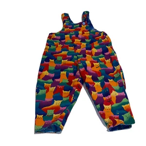 Vintage Toddler/Baby Sz 2 All Over Print Reversible Cats Dolphins Overall Bibs - Picture 1 of 12