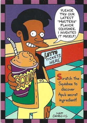 1994 SKYBOX THE SIMPSONS APU  SMELL O RAMA#8 BONGO TRADING CARD - Image 1 of 4