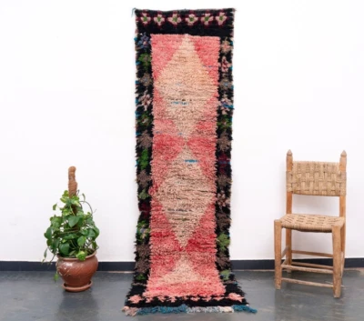 Alfombra boho boucherouite vintage rosa hecha a mano marroquí 2,5 x 9 corredor bereber Foto 1 de 4