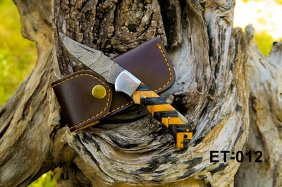 SHARD™ CUSTOM HAND FORGED DAMASCUS Steel Folding Lockback Pocket Knife W/Sheath Foto 1 de 4