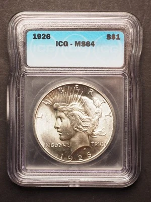 1926 *P* PEACE SILVER DOLLAR ICG MS64  ***NICE COIN*** FREE SHIPPING! G1716 - Image 1 of 4