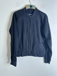 Reebok Track Top Size S Small  Zip Up Logo Sweater Running Mesh Sleeve Black - Picture 1 of 10