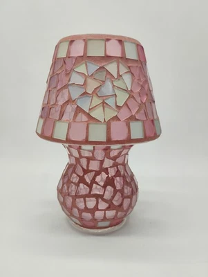 De colección Rosa Mosaico Vidrio Vela Luminaria 2 Piezas 7.5" Lámpara Pantalla Estilo Hogar Interior Foto 1 de 4