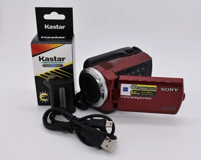 Sony Handycam DCR-SR47 Red Digital Video Camera Camcorder 60x Zoom 60GB - Tested - Image 1 of 4