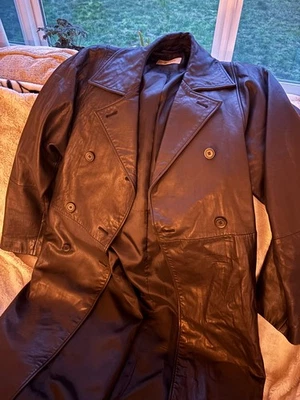 Black Calvin Klein lamb leather trench coat with belt size medium - Image 1 of 4