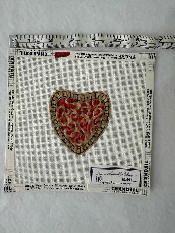 HANDPAINTED NEEDLEPOINT CANVAS - Anne Brinkley Heart Design NEW - Image 1 of 1