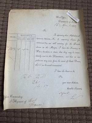 Quarterly Pay Returns 1813 - War Office Letter 5th Regiment of Foot France - Image 1 of 4
