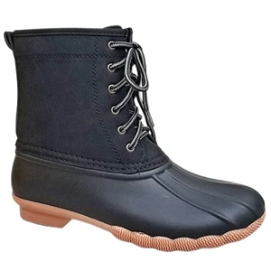 Mujeres US 5, 8.5 Negro Clásico Pico Pato Botas de Lluvia con Cordones Tobillo Invierno Bo - Imagen 1 de 5