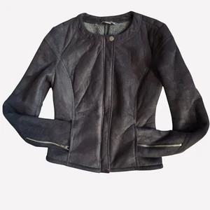 A/X Armani Exchange Black Faux Suede Sherpa Lined Zip Front Moto Jacket Size S - Picture 1 of 12