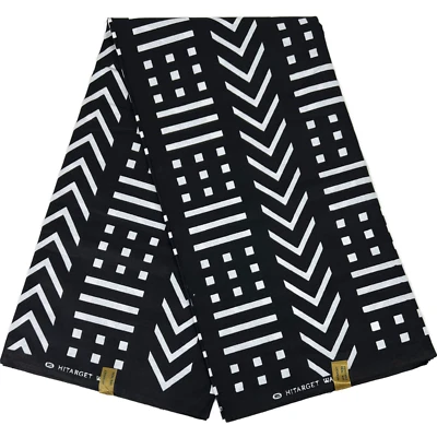HITARGET African Fabric Tribal Wax Print Ankara Yards 100% Cotton Black White Material