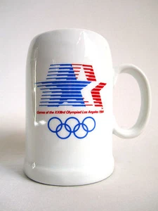 1984 Olympic Mug Stein Rings Red White Blue Stars PAPEL made in USA - Picture 1 of 8
