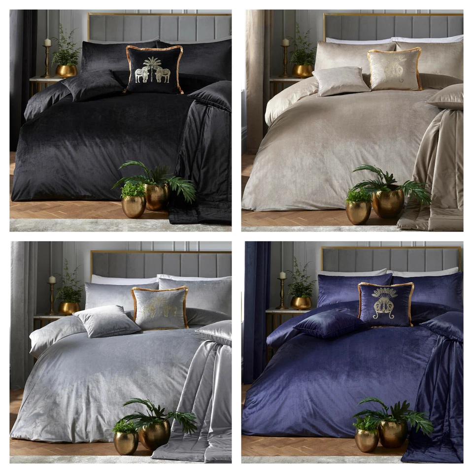 Juego de funda nórdica edredón Laurence Llewelyn-Bowen de lujo de terciopelo suave de color liso Foto 1 de 1