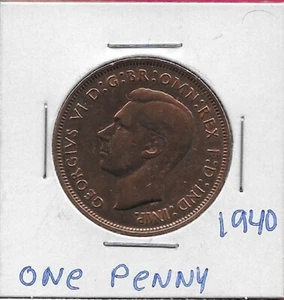 GREAT BRITAIN PENNY 1940 BRITANNIA SEATED RIGHT,GEORGE VI HEAD LEFT - Picture 1 of 2
