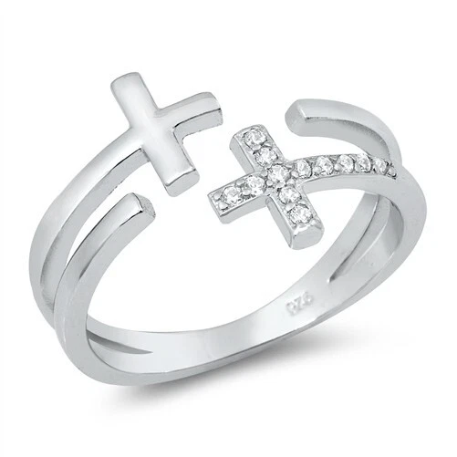 Cross Rings Sterling Silver 925 Rhodium Plated Height 12 mm Sizes 5 - 10 - Image 1 of 1