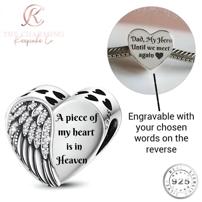 Angel Wings Charm Genuine 925 Sterling Silver Engraved / Personalised Your Words - Image 1 of 4