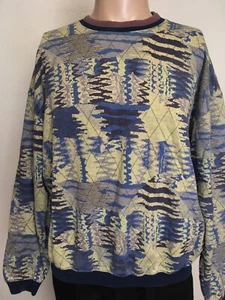 Vintage 80s RICHARDS ART PRINT KNIT SWEATSHIRT Jumper SKATE XL - Picture 1 of 12