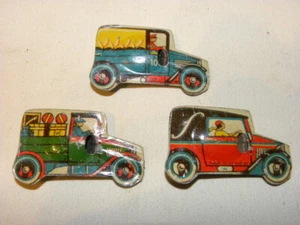3 JOUET SIFFLET EN TOLE VINTAGE TIN PENNY TOY LITHO CAR & TRUCK WHISTLE GERMANY - Imagen 1 de 15