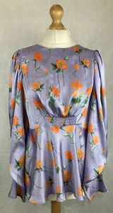Túnica para mujer Asos púrpura naranja floral satén manga larga recogida Reino Unido14 A67 - Imagen 1 de 11