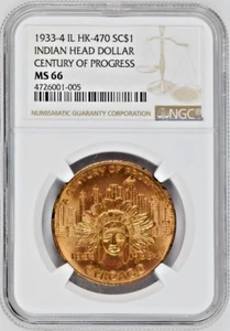 1933-4 HK-470 SO-CALLED DOLLAR INDIAN HEAD CENTURY OF PROGRESS NGC MS 66 - Picture 1 of 2
