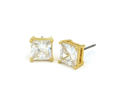 4mm to 12mm Square Gold Plated Round Cubic Zirconia Pierced Stud Earring FCZQ-G - Image 1 of 2