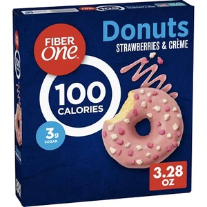 Fiber One 100 Kalorien Donuts, Erdbeeren und Creme, 3G Zucker, 4 Stück, 3,28 Oz - Bild 1 von 7