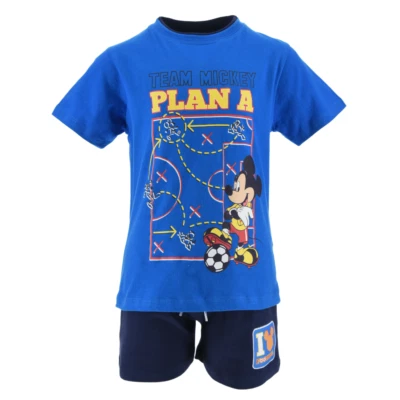 COMPLETO SHORT + T-SHIRT TOPOLINO DISNEY BAMBINO 100% COTONE - EX1040BLU - Immagine 1 di 2