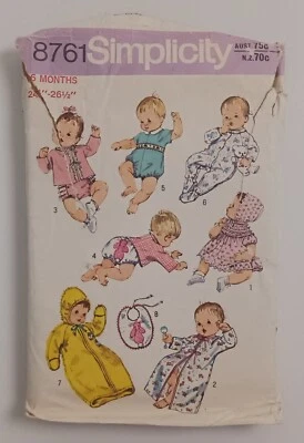 #8761 Simplicity Infant Layette Baby Sewing Pattern Vintage Patterns Sz 6 Months - Image 1 of 2
