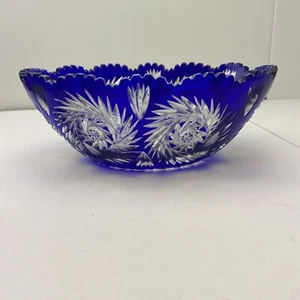 Lausitzer Kobaltschliff auf Klarglasschliff oval Servierschale Sägezahnrand Hobstar - Bild 1 von 13