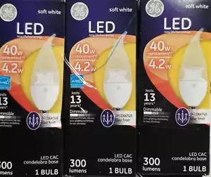 GE Soft White LED Long Life/Low Energy 40 W Decorative Clear Finish Lot Of 3 - Picture 1 of 2
