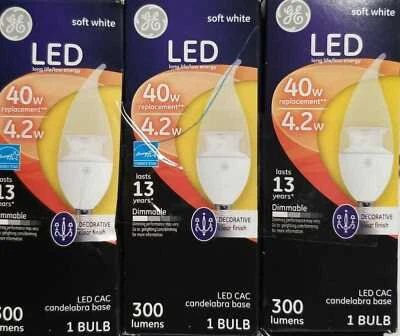 GE Soft White LED Long Life/Low Energy 40 W Decorative Clear Finish Lot Of 3 - Image 1 of 2