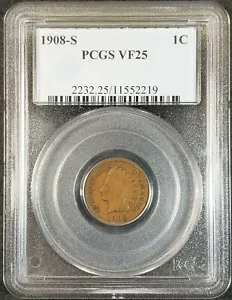 1908-S Indian Head Cent PCGS VF25 2232.25/11552219 Exquisite Coin Rare - Picture 1 of 11