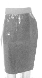 H&M GLOSSY BLACK Faux LEATHER PVC/Jersey MINI SKIRT Size S Waist w28ins w71cms - Picture 1 of 2