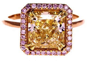 4.5CT Natural Diamond Engagement Ring GIA Certified Fancy PINK Yellow Rose Gold - Picture 1 of 9