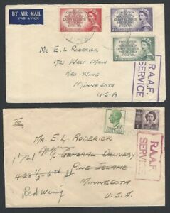 Australia 1950s covers to USA with boxed RAAF SERVICE hs (2)