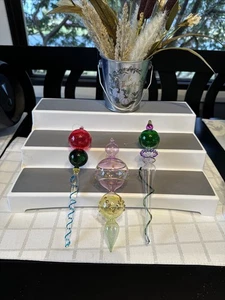 3 Vintage Bubble Endstücke mundgeblasen Kunstglas Weihnachtsschmuck - Bild 1 von 8