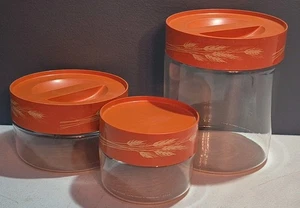 3er Set - Pyrex Glas Stapelbar - See n Store Kanister - Orange - Herbst Ernte - Weizen LESEN - Bild 1 von 23
