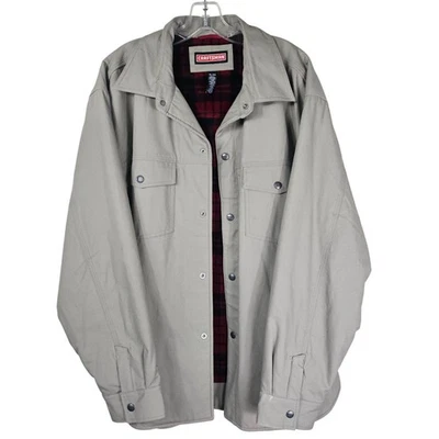 Craftsman Taupe Canvas Shirt Jacket Shacket XL Flannel Lined Tan Snap Front Barn - Image 1 of 4