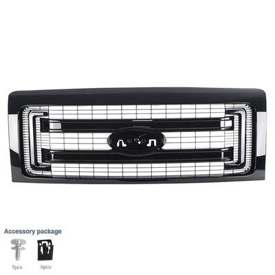 Front Bumper Upper Grille Grill For 2009 2010 2011-2014 Ford F-150 Glossy Black Foto 1 de 4